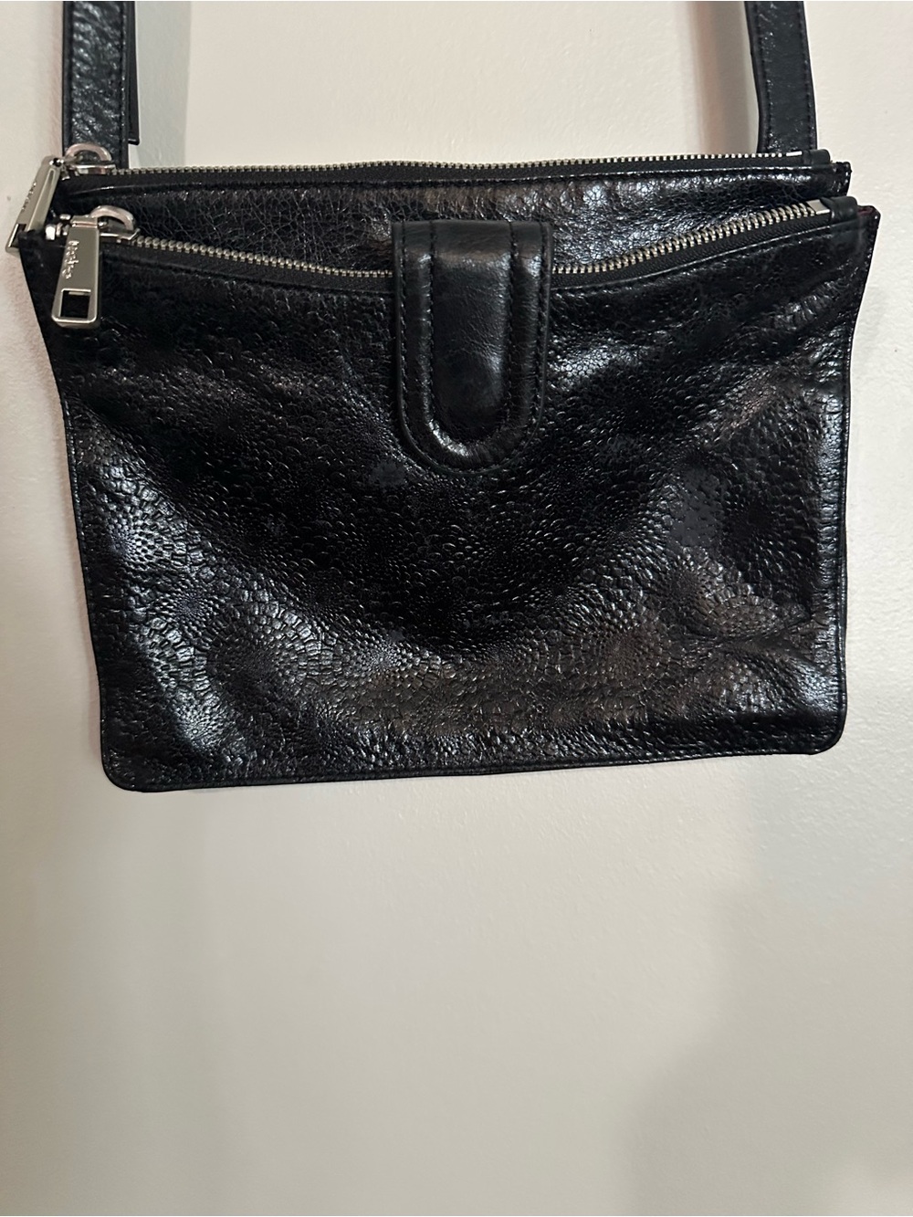 Hobo Leather 2 Zipper Purse Bag Magnetic Clasp Crossbody Black